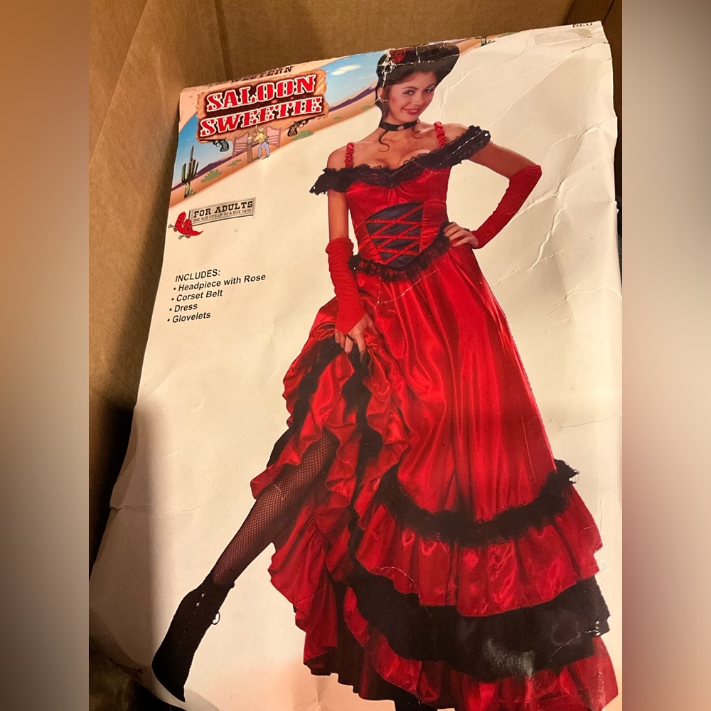 Saloon Sweetie Red Costume NEW OSFM HEAD PC NOT INCLUDED choker included - Picture 2 of 16